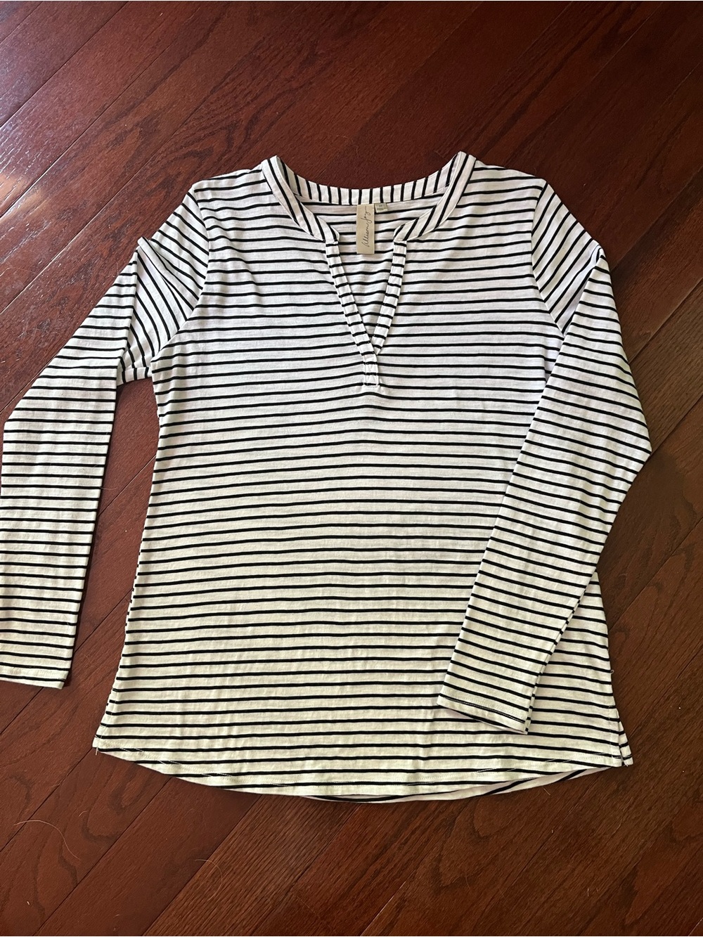 Allison Joy long sleeve tee.  Black and white with split front collar